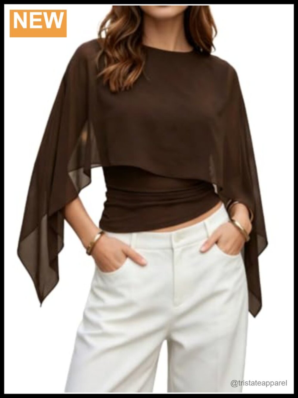 Womens Sheer Cape Blouse Irregular Hem Keyhole Back Asymmetrical Top